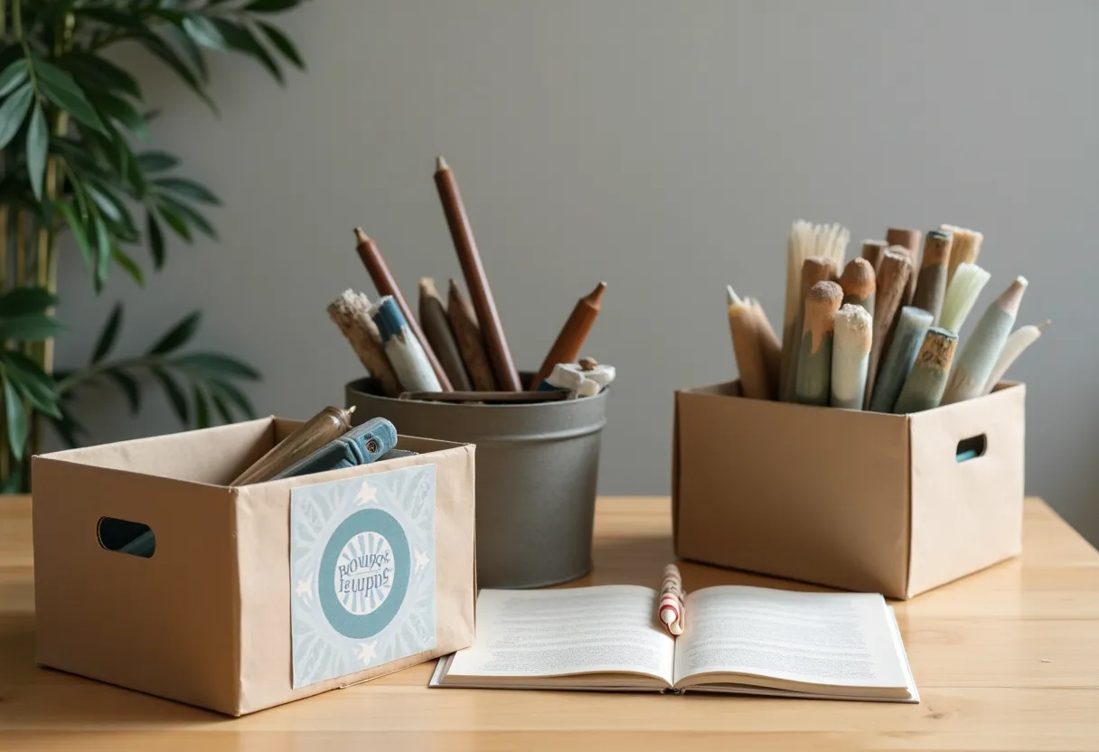 Idées pour fabriquer un organiseur de bureau vertical avec boîtes recyclées